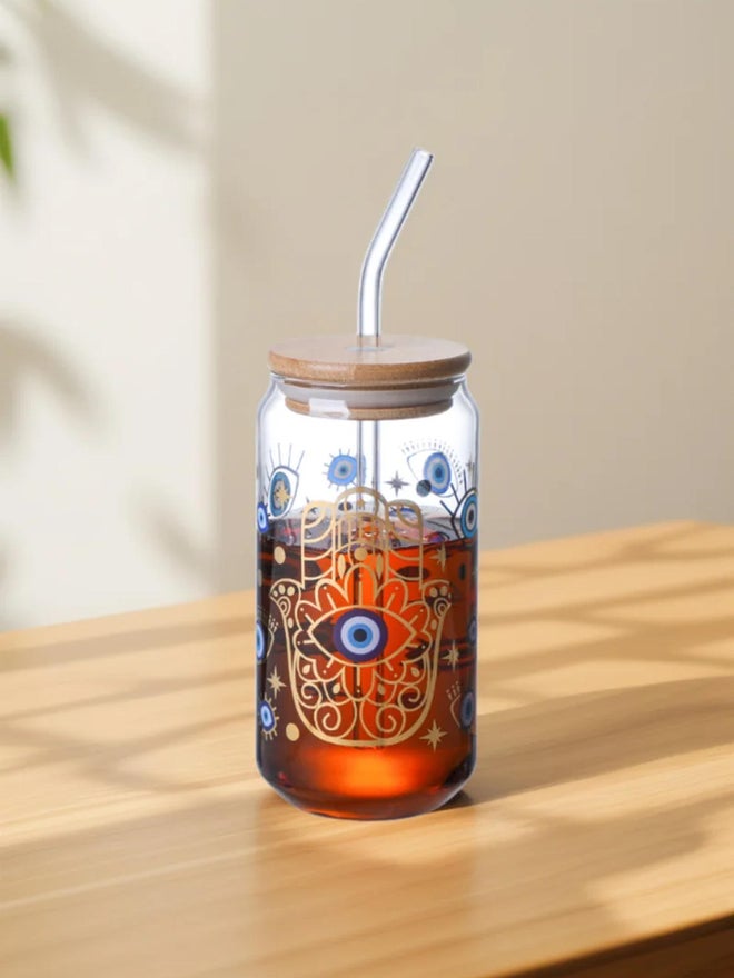 1CHASE Set of 2 - Evil Eye Borosilicate Sipper Glasses 550ml - Image 2